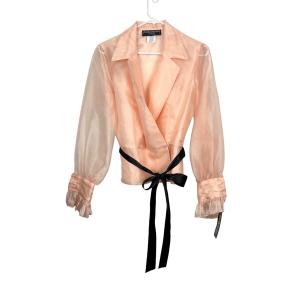 NEW Jessica Howard Blush Sheer Wrap Blouse Ribbon Tie Size 8 USA Vintage Evening - Picture 1 of 11